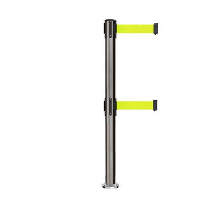 MONTOUR LINE Stanchion Dual Belt Barrier Fixed Base Sat.Steel Post 11ft.Fl.Yel Belt MX630DF-SS-FYW-110